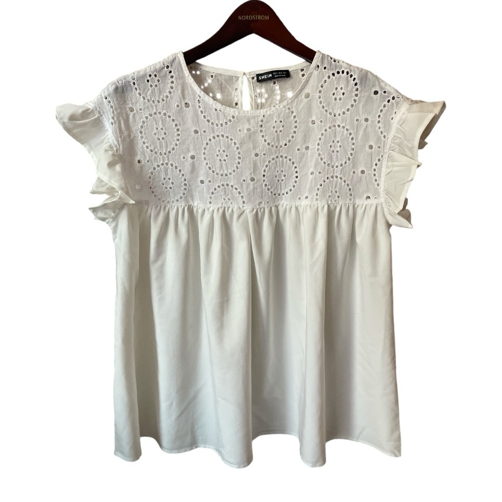 ⚡️ (NWOT) Shein White Ruffled Lace Peplum Top Blouse ~ Size S ⚡️
